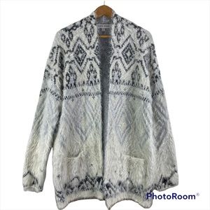 KNOX ROSE White/Gray/Black Furry/Fuzzy Cardigan Sweater Size Xlarge
